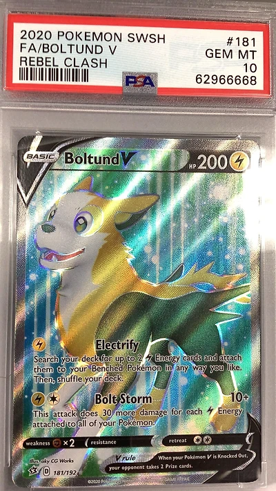 2020 Pokemon Sword & Shield Rebel Clash 181 Full Art/boltund V PSA 10