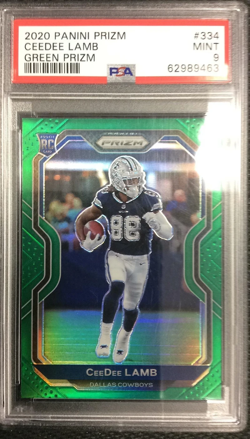 2020 Panini Prizm 334 Ceedee Lamb Green Prizm PSA 9