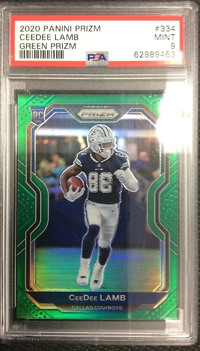 2020 Panini Prizm 334 Ceedee Lamb Green Prizm PSA 9