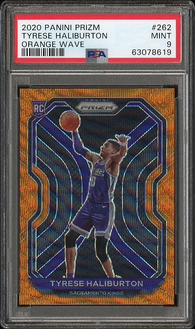 2020 Panini Prizm 262 Tyrese Haliburton Orange Wave PSA 9