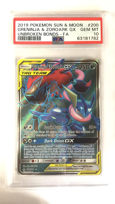 2019 Pokemon Sun & Moon Unbroken Bonds Full Art/greninja & Zoroark Gx PSA