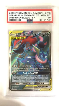 2019 Pokemon Sun & Moon Unbroken Bonds Full Art/greninja & Zoroark Gx PSA