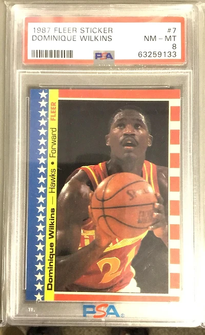 1987 Fleer Sticker 7 Dominique Wilkins PSA 8