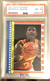 1987 Fleer Sticker 7 Dominique Wilkins PSA 8