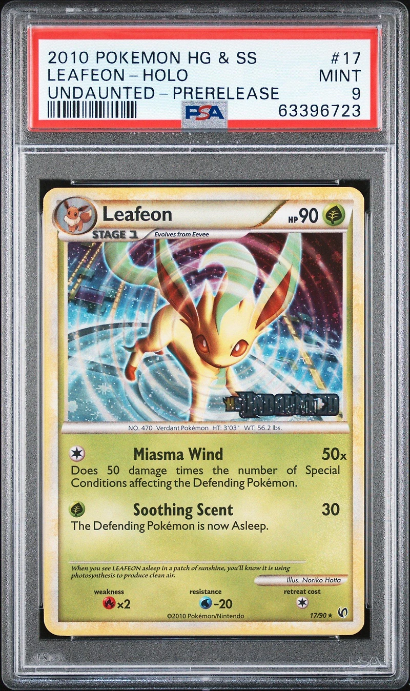 2010 Pokemon Heartgold & Soulsilver Undaunted 17 Leafeon-holo Prerelease PSA 9