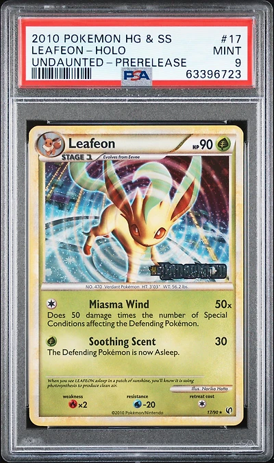 2010 Pokemon Heartgold & Soulsilver Undaunted 17 Leafeon-holo Prerelease PSA 9