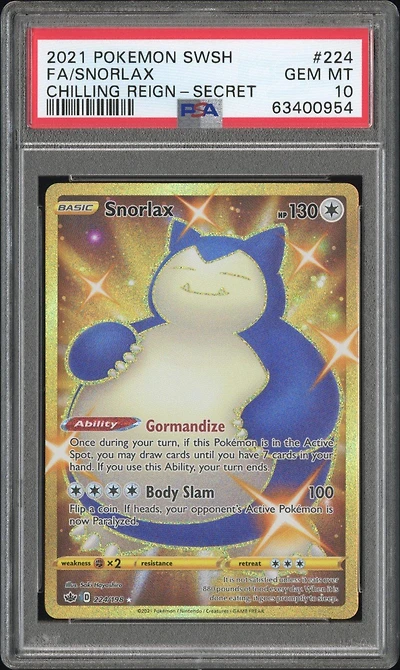 2021 Pokemon Sword & Shield Chilling Reign 224 Full Art/snorlax Secret PSA