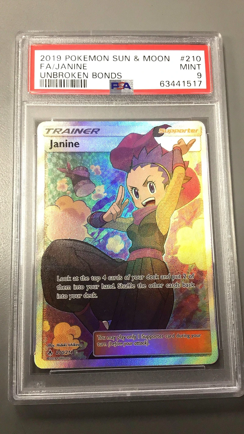2019 Pokemon Sun & Moon Unbroken Bonds 210 Full Art/janine PSA 9