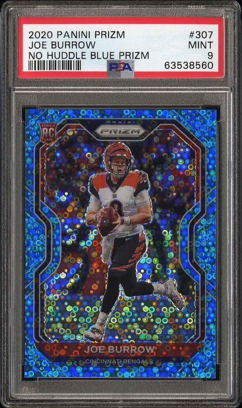 2020 Panini Prizm 307 Joe Burrow No Huddle Blue Prizm PSA 9