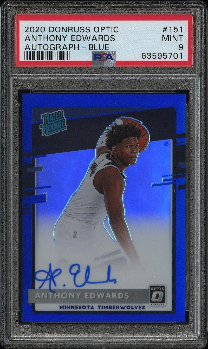 2020 Panini Donruss Optic 151 Anthony Edwards Autograph-blue PSA 9