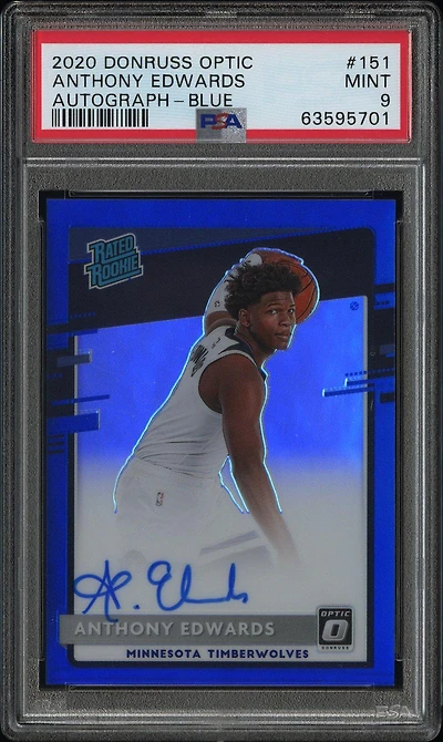 2020 Panini Donruss Optic 151 Anthony Edwards Autograph-blue PSA 9