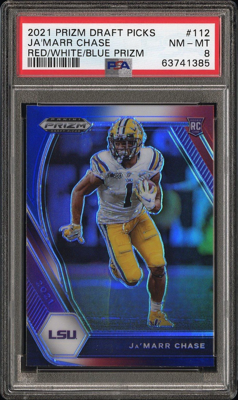 2021 Panini Prizm Draft Picks 112 Ja'marr Chase Red/white/blue Prizm PSA 8
