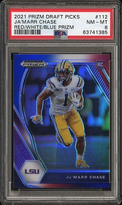 2021 Panini Prizm Draft Picks 112 Ja'marr Chase Red/white/blue Prizm PSA 8