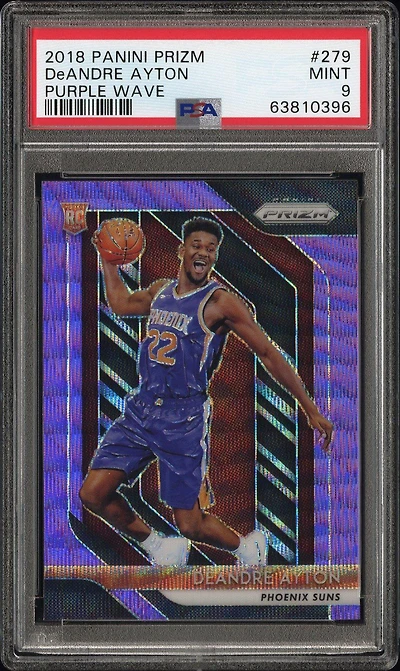 2018 Panini Prizm 279 Deandre Ayton Purple Wave PSA 9