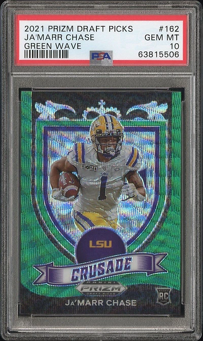 2021 Panini Prizm Draft Picks 162 Ja'marr Chase Green Wave PSA 10