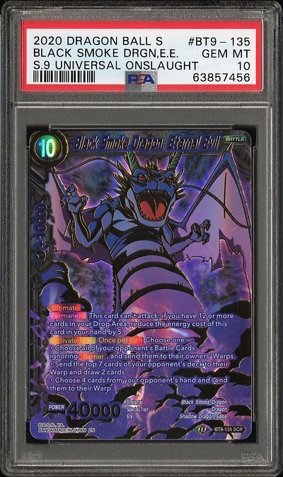2020 Dragon Ball Super Card Game Series 9 Universal Onslaught Bt9-135 Black Smoke Dragon, Eternal Evil Secret Rare PSA 10