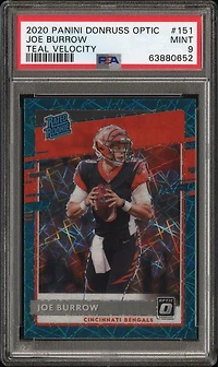 2020 Panini Donruss Optic 151 Joe Burrow Teal Velocity PSA 9
