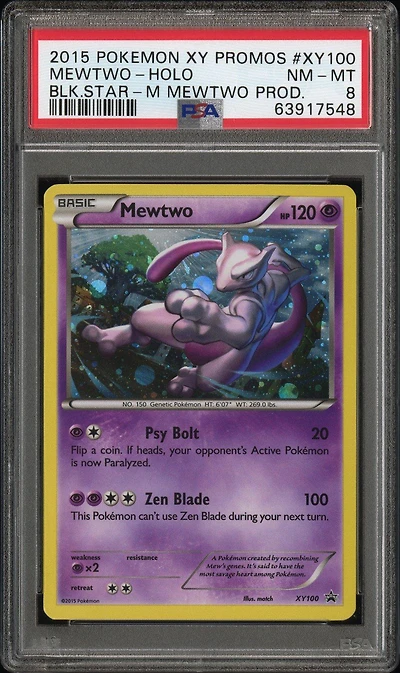 2015 Pokemon Xy Black Star Promos Xy100 Mewtwo-holo Mega Mewtwo Products PSA 8