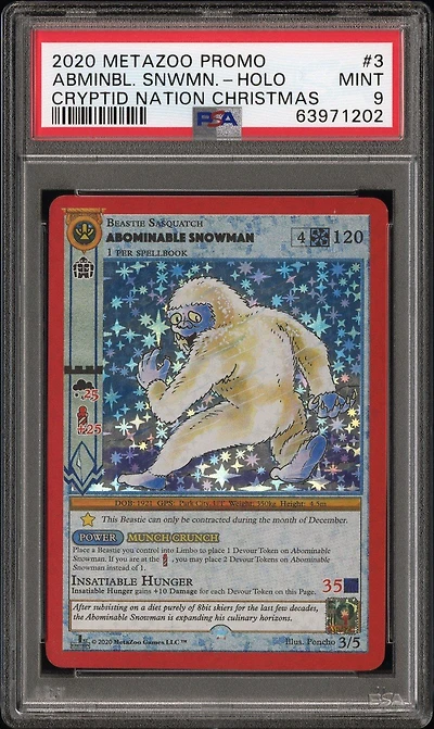 2020 Metazoo Promo 3 Abominable Snowman-holo Cryptid Nation Christmas PSA 9