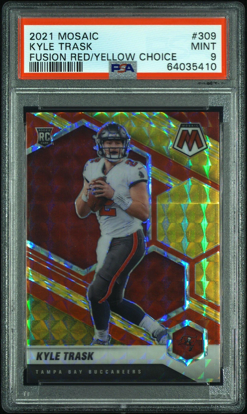 2021 Panini Mosaic 309 Kyle Trask Fusion Red/yellow Choice PSA 9