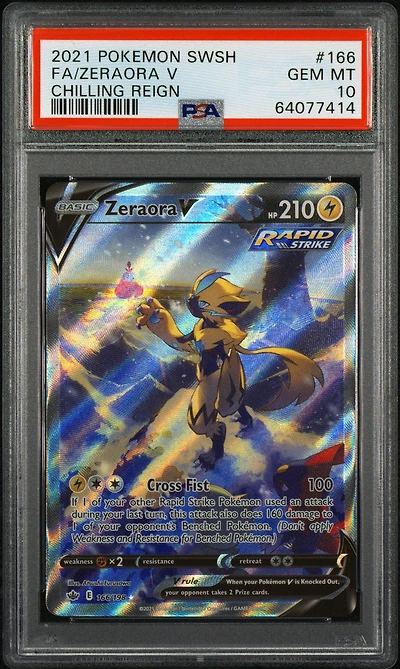 2021 Pokemon Sword & Shield Chilling Reign 166 Full Art/zeraora V PSA