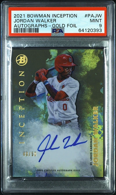 2021 Bowman Inception Autographs Pajw Jordan Walker Gold Foil PSA 9