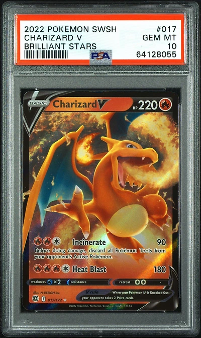 2022 Pokemon Sword & Shield Brilliant Stars 017 Charizard V PSA