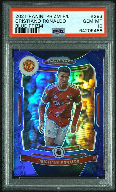 2021 Panini Prizm Premier League 283 Cristiano Ronaldo Blue Prizm PSA 10