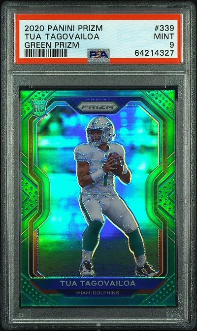 2020 Panini Prizm 339 Tua Tagovailoa Green Prizm PSA 9