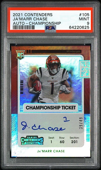 2021 Panini Contenders 105 Ja'marr Chase Autograph-championship PSA 9