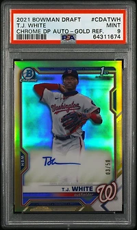2021 Bowman Draft Chrome Draft Pick Autographs Cdatwh T.j. White Gold Refractor PSA 9