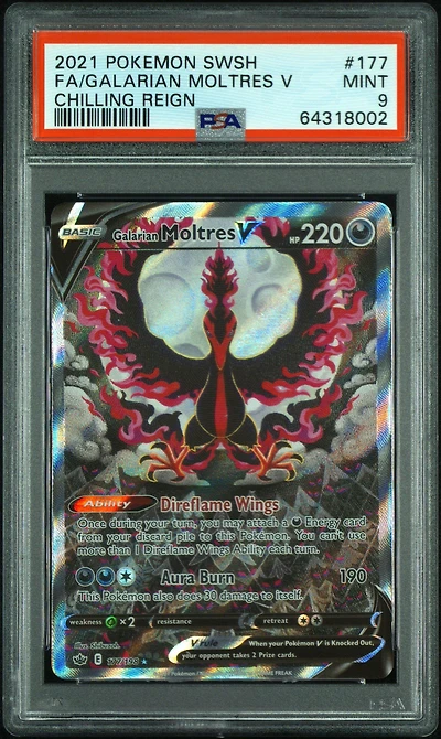 2021 Pokemon Sword & Shield Chilling Reign Full Art/galarian Moltres V PSA