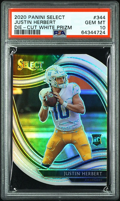 2020 Panini Select 344 Justin Herbert Die-cut White Prizm PSA 10