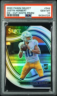2020 Panini Select 344 Justin Herbert Die-cut White Prizm PSA 10