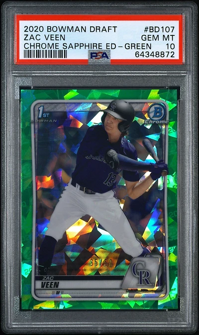 2020 Bowman Draft Chrome Sapphire Edition Bd107 Zac Veen PSA 10