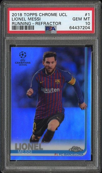 2018 Topps Chrome Uefa Champions League 1 Lionel Messi Running-refractor PSA 10