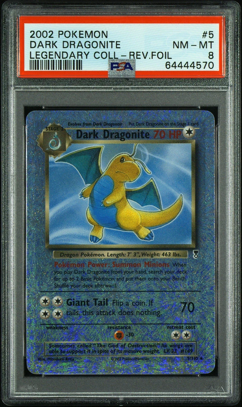 2002 Pokemon Legendary Collection 5 Dark Dragonite-reverse Foil PSA 8
