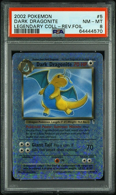 2002 Pokemon Legendary Collection 5 Dark Dragonite-reverse Foil PSA 8