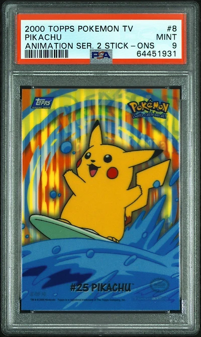 2000 Topps Pokemon Tv Animation Series 2 Stick-ons 8 Pikachu PSA 9