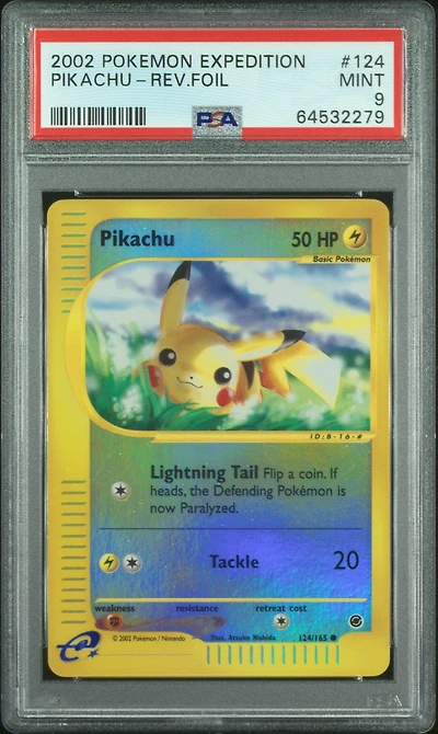 2002 Pokemon Expedition 124 Pikachu-reverse Foil PSA 9