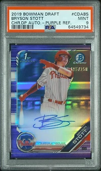 2019 Bowman Draft Chrome Draft Picks Autograph Cdabs Bryson Stott Purple Refractor PSA 9
