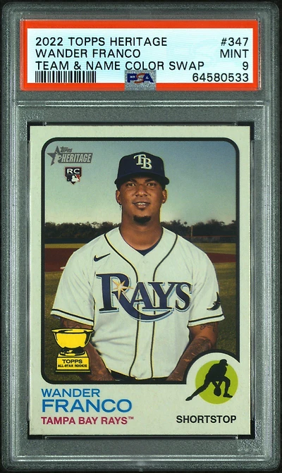 2022 Topps Heritage 347 Wander Franco Team & Name Color Swap PSA 9