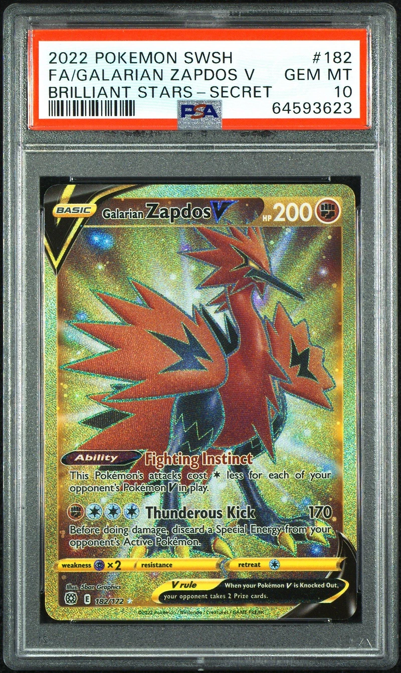 2022 Pokemon Sword & Shield Brilliant Stars 182 Fa/galarian Zapdos V PSA