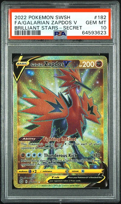 2022 Pokemon Sword & Shield Brilliant Stars 182 Fa/galarian Zapdos V PSA