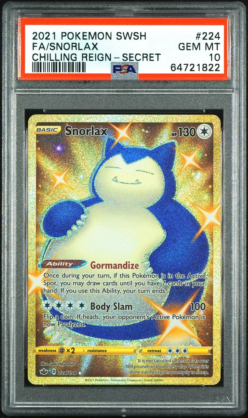 2021 Pokemon Sword & Shield Chilling Reign 224 Fa/snorlax PSA
