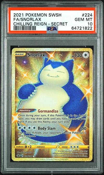 2021 Pokemon Sword & Shield Chilling Reign 224 Fa/snorlax PSA