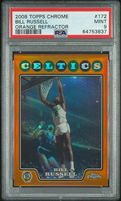 2008 Topps Chrome 172 Bill Russell Orange Refractor PSA 9