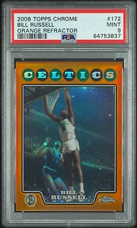 2008 Topps Chrome 172 Bill Russell Orange Refractor PSA 9