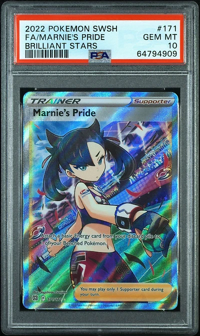 2022 Pokemon Sword & Shield Brilliant Stars 171 Full Art/marnie's Pride PSA 10