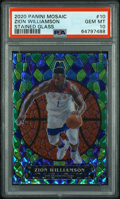 2020 Panini Mosaic Stained Glass 10 Zion Williamson PSA 10